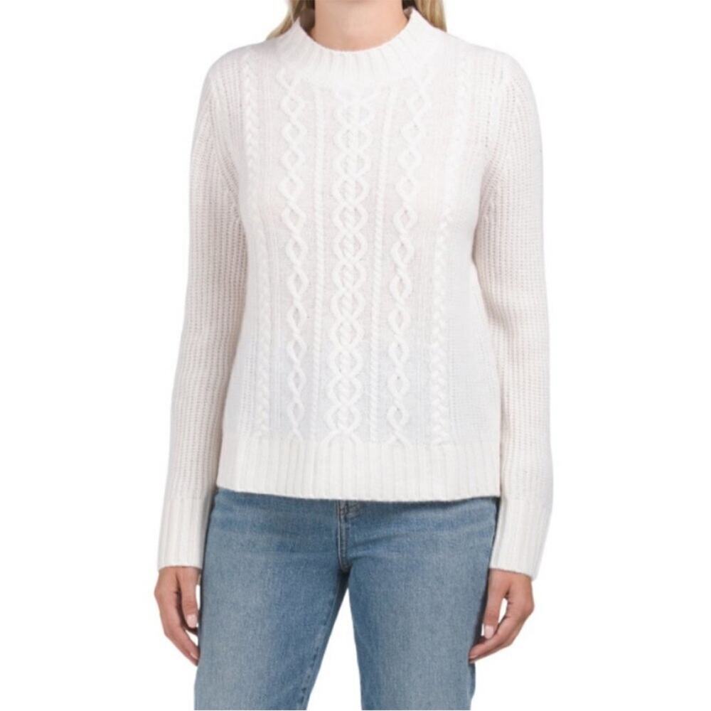 WHITE + WARREN Cashmere Relaxed Cable Mockneck Sweater Sz L